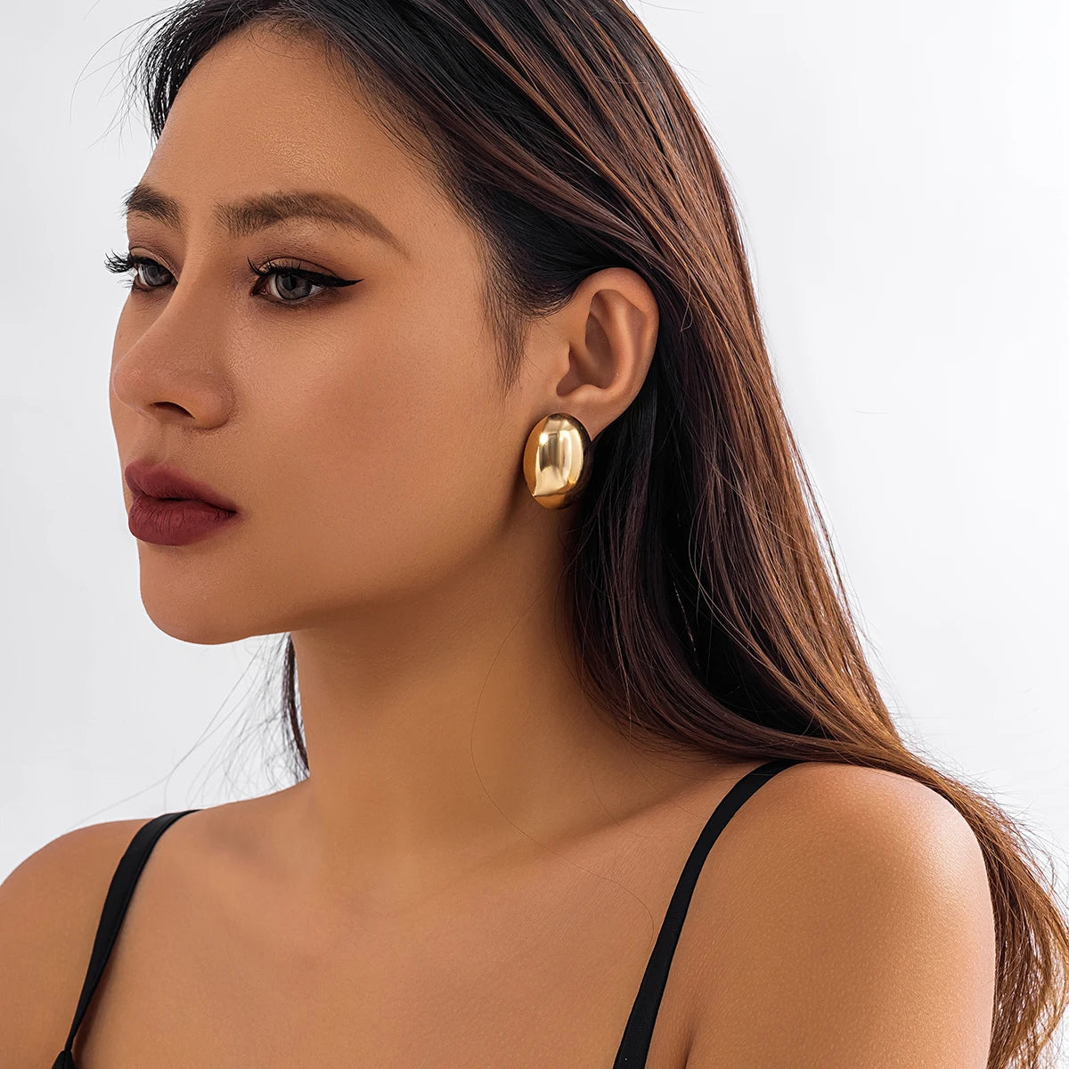 Salircon Punk Creative Geometry Half Round Stud Earrings Trend Aesthetics Gold Color Big Earrings Women Aesthetic Party Earrings